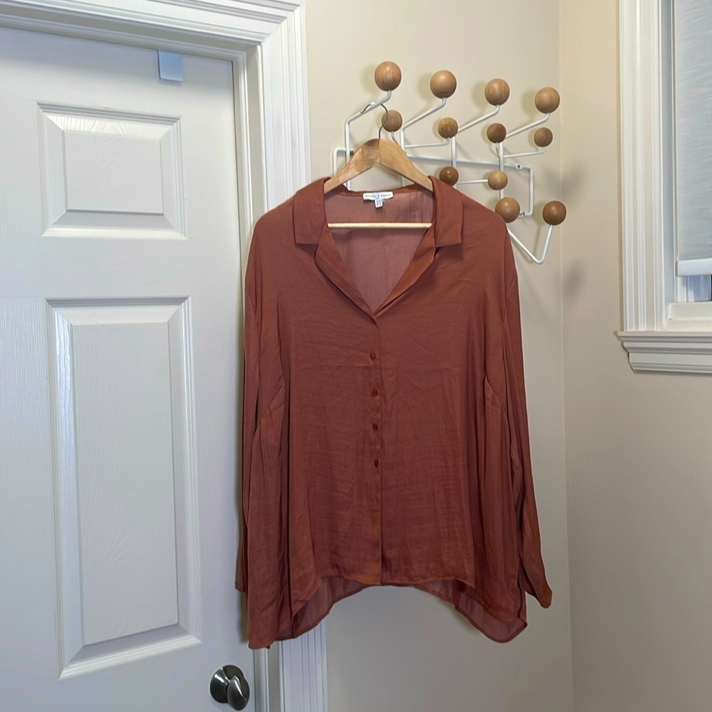 Maison d'Amelie - Button Down Long Sleeve Shirt - Dusty Rose Red - XXL